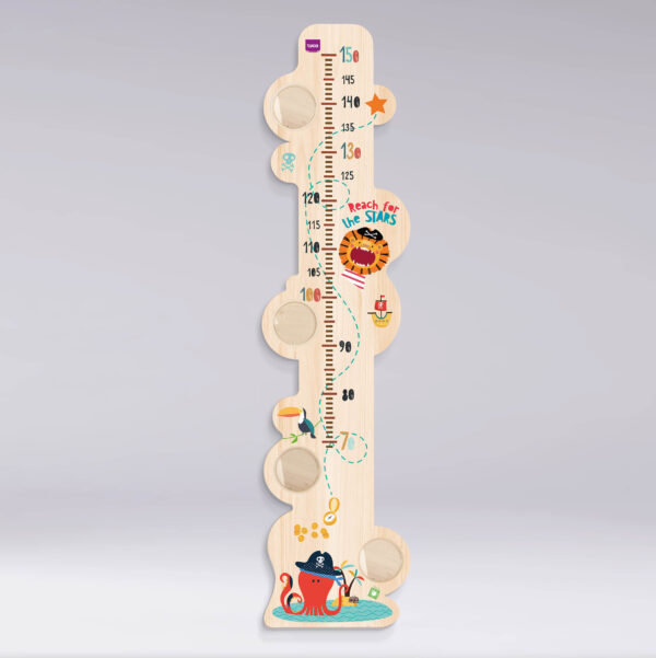 Baby measurer with photo holder in ecological wood and printed with graphics and patterns