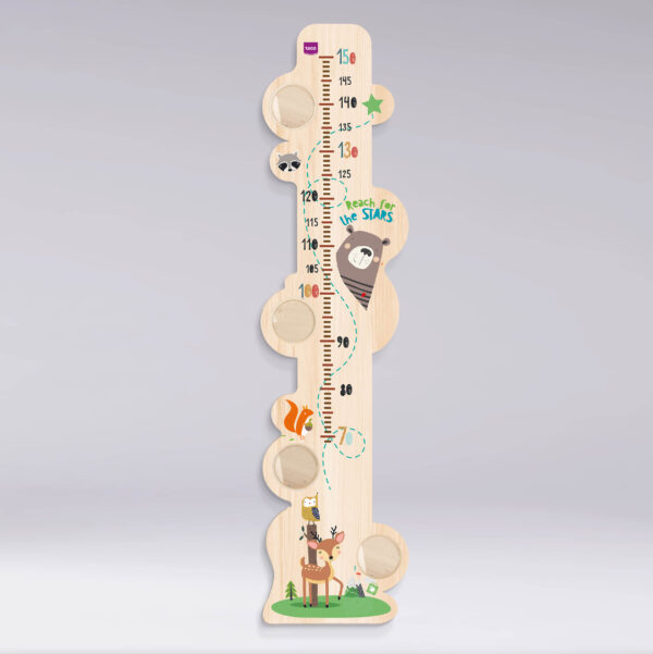 Baby measurer with photo holder in ecological wood and printed with graphics and patterns